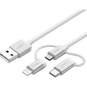 Ugreen USB 2.0 na Micro USB + Lightning + Tip C (3 u 1) podatkovni kabel pleten 1,5m