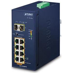 Planet Industrial 8-Port GbE 802.3at PoE (240W) 2-Port 100 1000X SFP Switch (-40~75 degrees C)