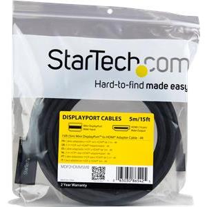 StarTech.com Mini DisplayPort to HDMI Adapter Cable - mDP to HDMI Adapter with Built-in Cable - Black - 3 m (10 ft.) - Ultra HD 4K 30Hz (MDP2HDMM3MB) - video cable - 3 m