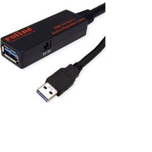 Roline USB3.2 Gen1 aktivni produžni kabel sa ponavljačem, 20m, crni