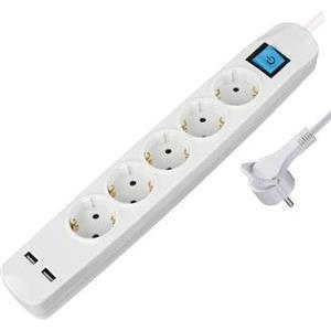 Transmedia 5-way power strip with 2x USB, white, 3m