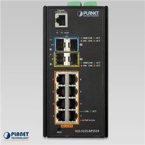 Planet IGS-5225-8P2S2X Industrial L2 8-Port RJ45 1GbE 802.3at PoE 2-Port 1G SFP 2-Port 10G SFP Managed Ethernet Switch (-40~75 degrees C)