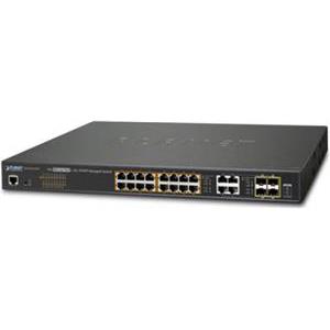 Planet 20-Port (16x RJ45 GbE 802.3at PoE 30W port (220W max) 4x Gigabit RJ45 SFP Combo L2 Mngd Switch