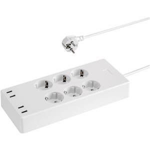 Transmedia Smart 6-way power strip with 4 USB charging ports (max. 5V 4A)