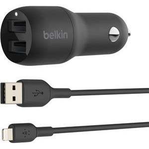 Belkin Car Charger BOOST_CHARGE Dual USB-A 24W + USB-A to Lightning Cable - Black