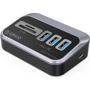 Orico 3-portni USB3.2 tip A hub s čitačem kartica, crni (ORICO-M3U3-3TS-05-BK-BP)