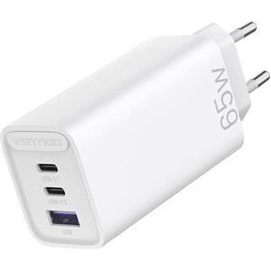 Vention 3-port USB (C C A) GaN Charger (65W 30W 30W) EU-Plug, White