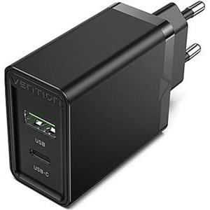 Vention 2-Port USB (A C) Wall Charger (18W 20W) EU-Plug, Black