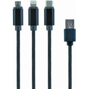 Gembird USB 3-in-1 charging cable, black, 1m