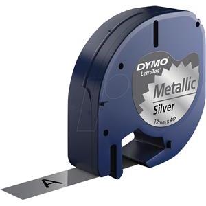 DYMO LetraTag-Band, Plastični 12mm x 4m schwarz->silbermetal