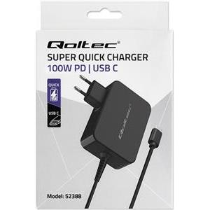 Qoltec 52388 GaN POWER PRO charger | 1xUSB-C | 100W | 5-20V | 3-5A | Black