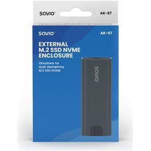 Savio M.2 SSD NVMe external drive enclosure, USB-C 3.1, AK-67, grey