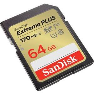 SanDisk Extreme PLUS 32GB SDXC memory card 170MB/s and 80MB/s read/write, UHS-I, Class 10, U3, V30