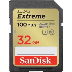 SanDisk Extreme PLUS 32GB SDHC memory card 100MB/s and 60MB/s read/write, UHS-I, Class 10, U3, V30