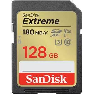 SanDisk Extreme PLUS 128GB SDHC Memory card 180MB/s and 90MB/s read/write, UHS-I, Class 10, U3, V30