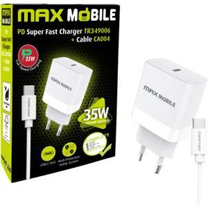 MAXMOBILE KUĆNI PUNJAČ PD SUPER FAST CHARGE 2U1 TYPE C+KABEL, TR349006 35W