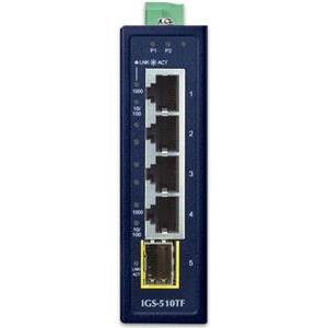 Planet 5-Port Industrial Compact 4x 1GbE 1x 100 1000X SFP Ethernet Switch