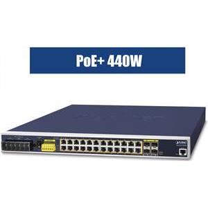 Planet Industrial L3 24-Port GbE RJ45 802.3at PoE 4 Ports Shared 1G Open Slot SFP Managed Ethernet Switch (-40~75C)