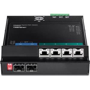 TRENDnet 6-Port Industrial Gigabit PoE+ WallMount Front Acc.