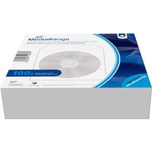 MediaRange Paper sleeves for 1 disc, with flap, without window, white, Pack 100