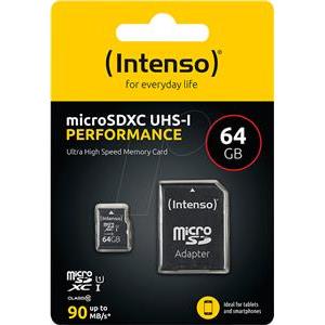 MicroSD Card 64GB Intenso SD-HC UHS-I inkl. SD- Adapter retail