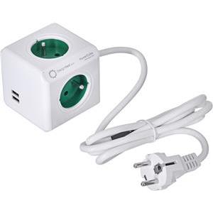 PowerCube Extended 4 gniazda 2x USB 1.5m zelena