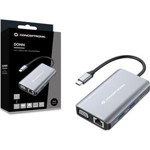 CONCEPTRONIC Dock USB-C->HDMI,VGA,GbE,3xUSB3.0,100WPD 0.25m