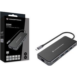 CONCEPTRONIC Dock USB-C->2xHDMI,GbE,2xUSB3.0,SD,PD 0.25m gr