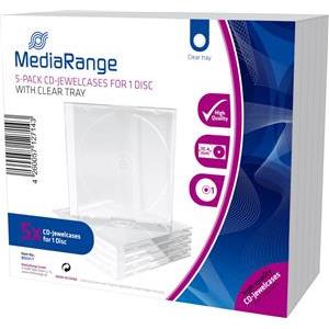 MediaRange CD Jewelcase for 1 disc, 10.4mm, transparent tray, Pack 5