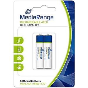 MediaRange High capacity rechargeable NiMH Accus, Micro AAA|HR03|1.2V, Pack 2