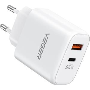 VEGER CPD65E 2-port charger, USB-A/USB-C, QC3.0/PD3.0, white