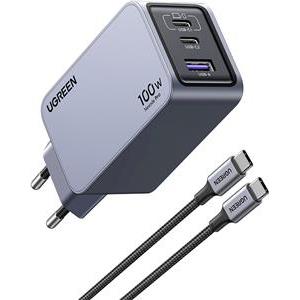 Ugreen Nexode Pro 100W 3-Port GaN USB Charger with 1.5M 100W USB-C Charging Cable Included