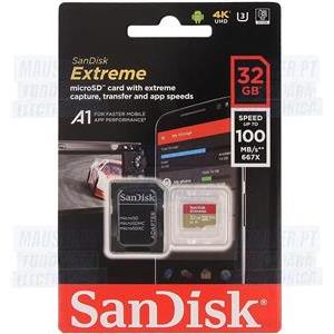 Memorijska kartica SanDisk 32GB Extreme microSDHC + SD Adapter + Rescue Pro Deluxe 100MB/s A1 C10 V30 UHS-I U3, SDSQXAF-032G-GN6MA