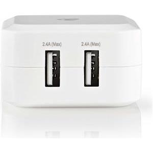 Kućni punjač NEDIS WCHAU484AWT, 24W, 2x USB-A, bijeli