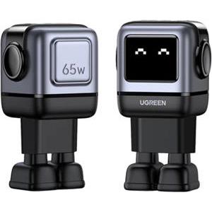 Kućni punjač UGREEN Robot, 65W, 2x USB-C, USB-A, GaN, sivo crni