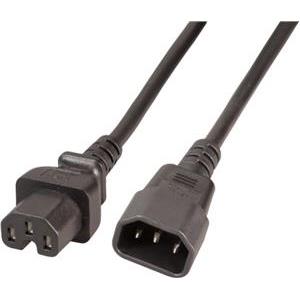 Kabel za napajanje, IEC320 C15 Ž ravni -> C14 M ravni 1,0m, crni