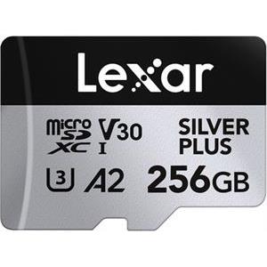 Micro SDXC card Lexar Professional SILVER Plus, 256GB, 205MB/s, U3, V30, A2, UHS-I, w/adapter