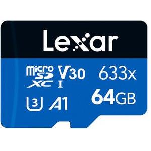 Micro SDXC card Lexar High-Performance 633x, 64GB, 100MB/s, U3, V30, A1, UHS-I