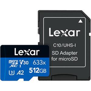 Micro SDXC card Lexar High-Performance 633x, 512GB, 100MB/s, U3, V30, A2, UHS-I, w/ adapter