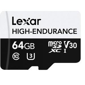 Micro SDXC card Lexar High-Endurance, 64GB, 100MB/s, U3, V30, A1, UHS-I