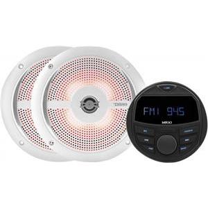 Marine komplet DS18, MRX16SL/White, USB, Aux, RCA, BT, 2 zvučnika u kompletu 25W RMS, 75W Peak Power, bijeli sa LED-m.