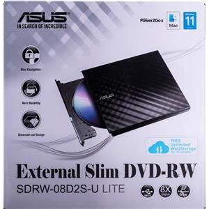 Eksterni optički uređaj Asus SDRW-08D2S-U Lite, DVD±RW, USB 2.0, crni