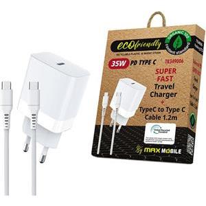 MAXMOBILE KUĆNI PUNJAČ PD SUPER FAST CHARGE 2U1 TYPEC+KABEL TR349006,GRS,35W ECO