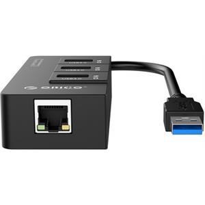 Adapter USB 3.0, 3x USB-A, RJ45 Ethernet, black, ORICO HR01-U3