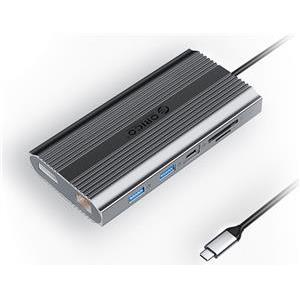 Priključna postaja USB-C 12 v 1, 1x USB-C 3.1, 3x USB-A, USB-C PD100W, 2x HDMI 4K@60Hz, DP 4K@60Hz, SD+TF, RJ45, AUX, Aluminij, siva, ORICO XDR-X33