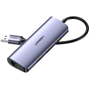 USB HUB UGREEN, USB-C na 3xUSB 3.0 A i 1xRJ45, sivi