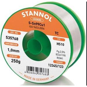 TINOL BEZOLOVNI 1/4kg 1mm 99%Sn 1%Cu Stannol HS10 TC Ecoloy 2,5%