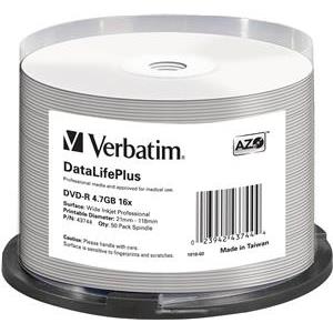 DVD-R Verbatim 4.7GB 16× Wide PRINTABLE (No ID) 50 pack spindle