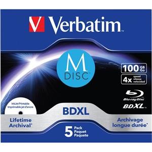 DVD Blu-Ray M-Disc Verbatim BD-R XL 100GB 4× Inkjet Printable 5 pack JC