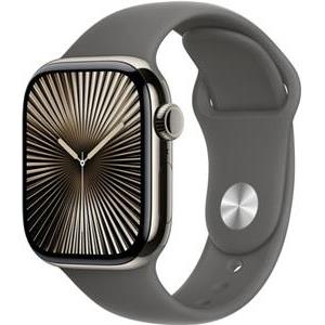 Apple Watch Series 10 GPS + Cellular 42mm Natural Titanium Case with Stone Grey Sport Band - M/L